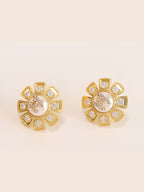 Gold sun double C CZ and Pearl earrings