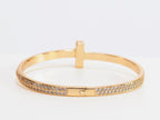 Alphabet T bracelet with full CZ in gold finish