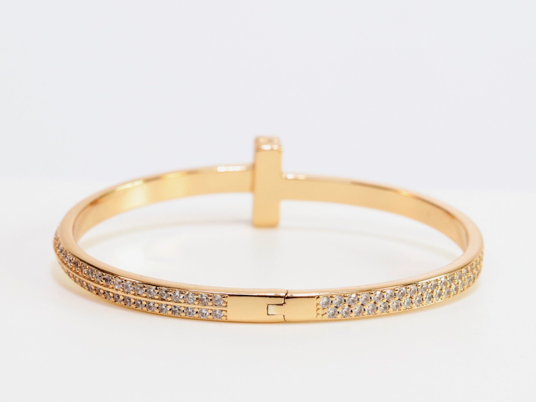 Alphabet T bracelet with full CZ in gold finish