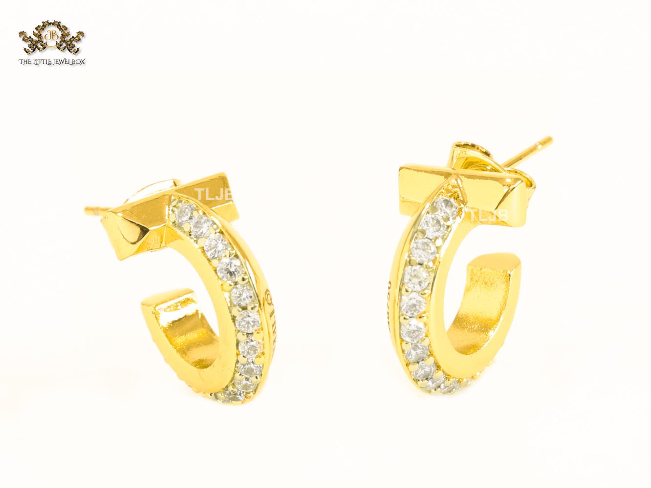 Alphabet T  gold hoops with cz