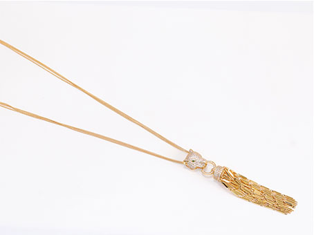 Gold panther face sleek tassel pendant