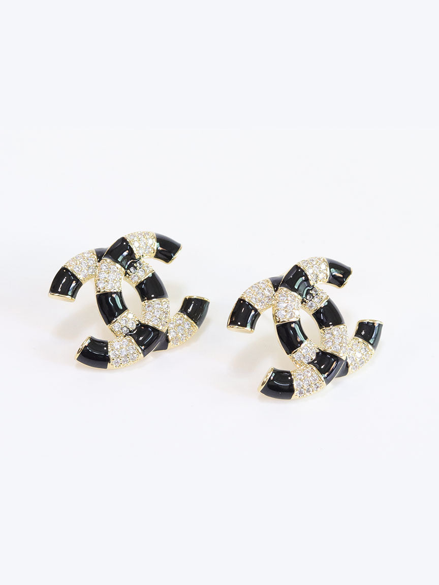 Double C Black Enamel CZ earrings