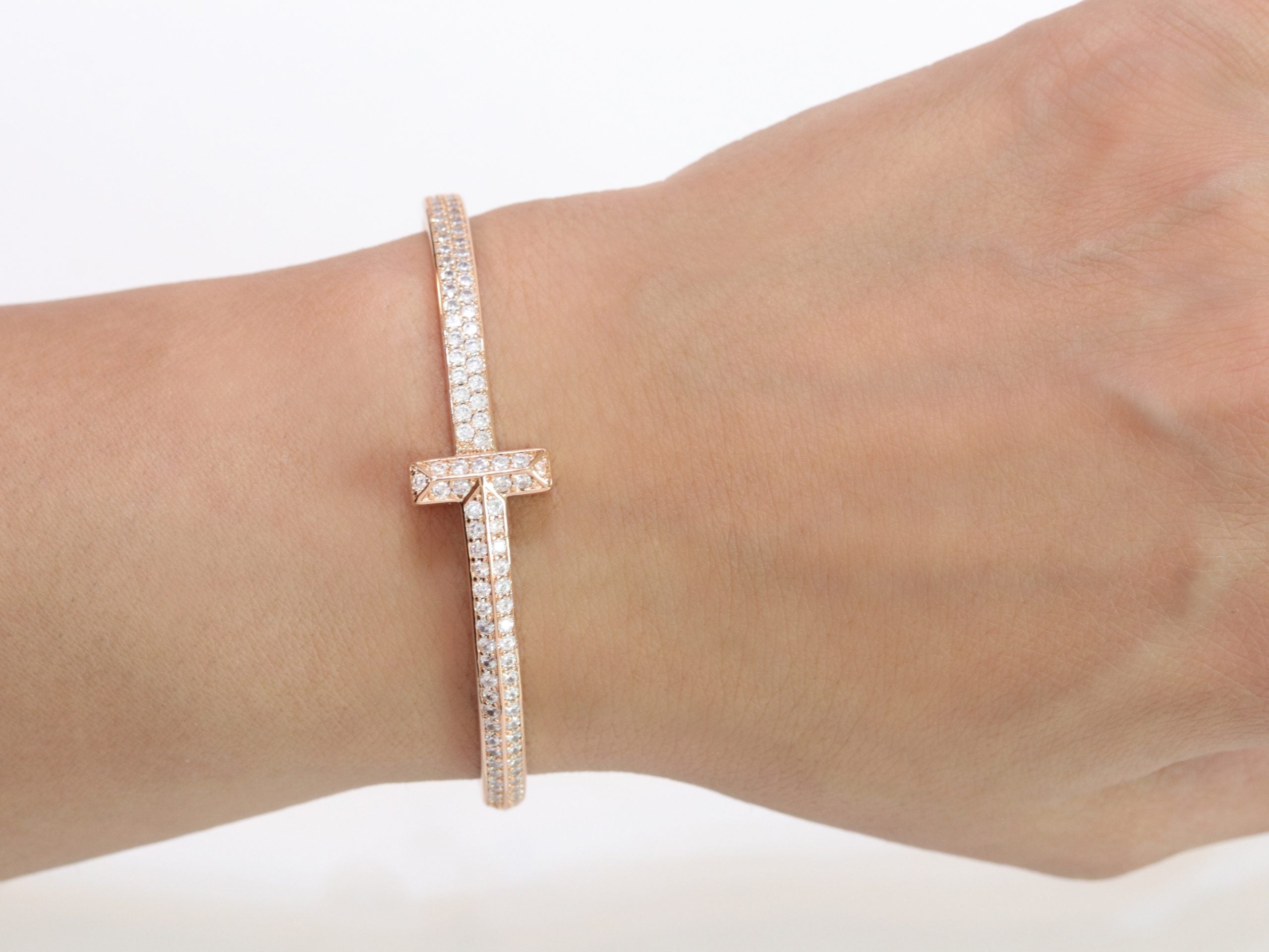 Alphabet T bracelet with full CZ in rose gold finish
