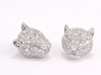 Panther head stud earrings in platinum plating and cz
