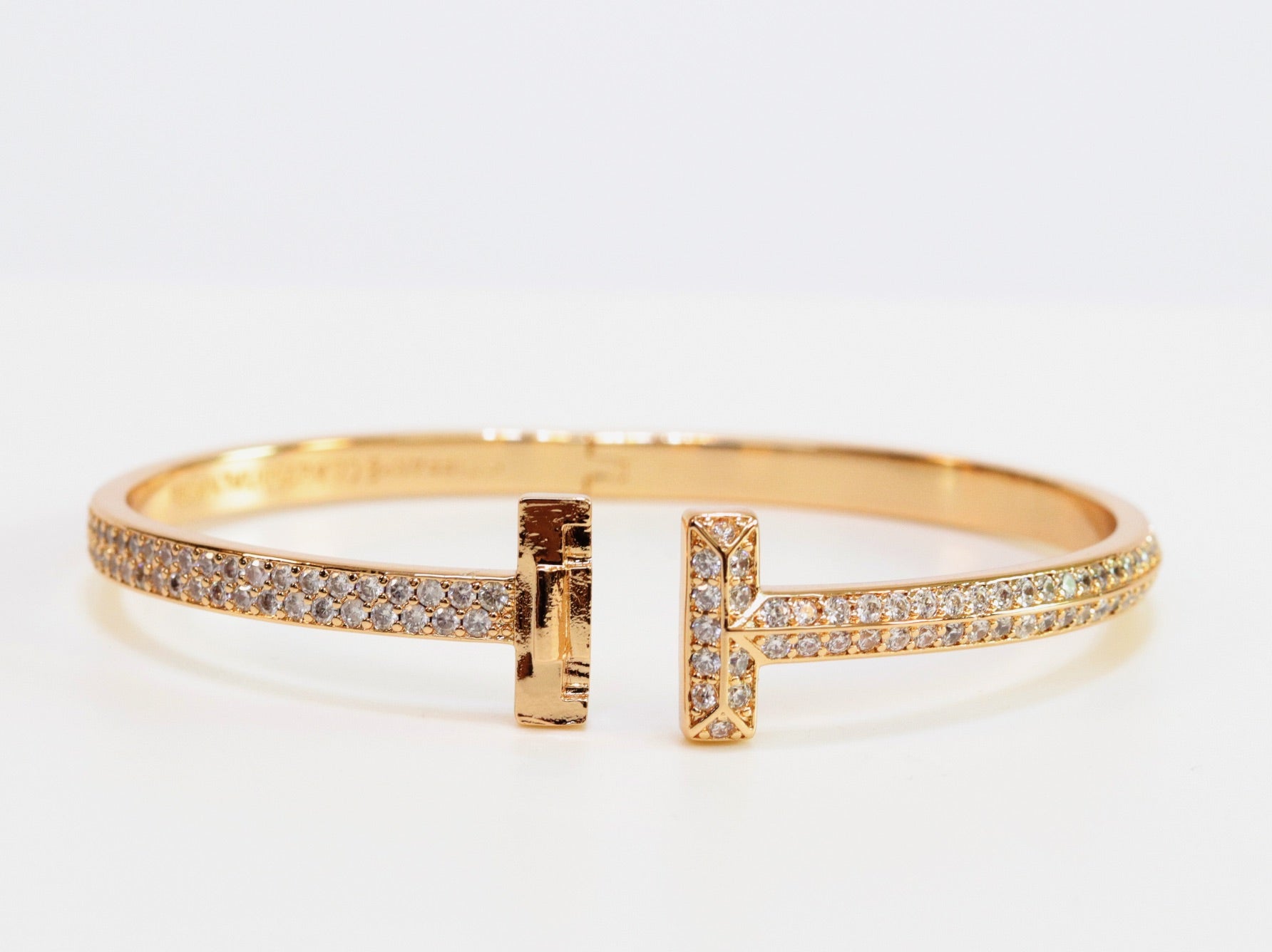 Alphabet T bracelet with full CZ in gold finish