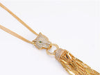 Gold panther face sleek tassel pendant