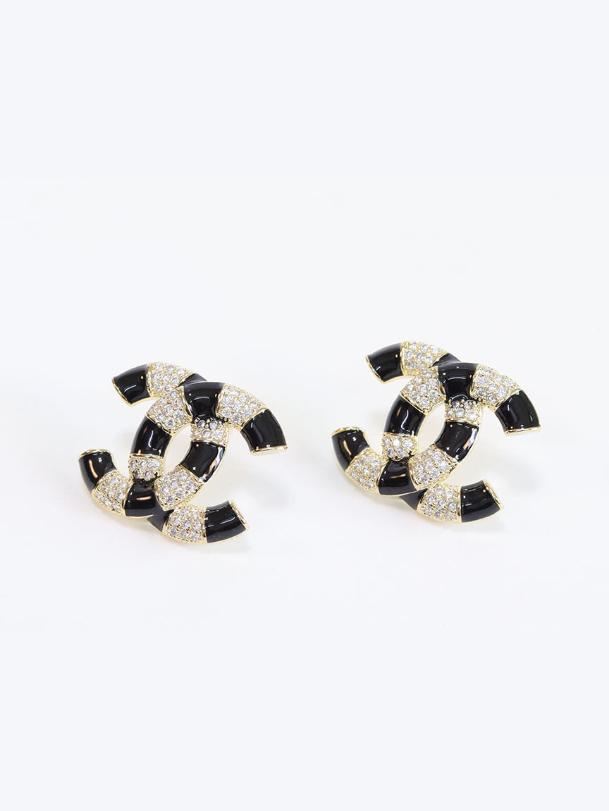 Double C Black Enamel CZ earrings