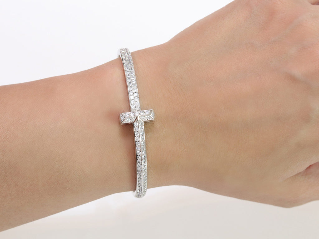 Alphabet T bracelet with full CZ in platinum finish