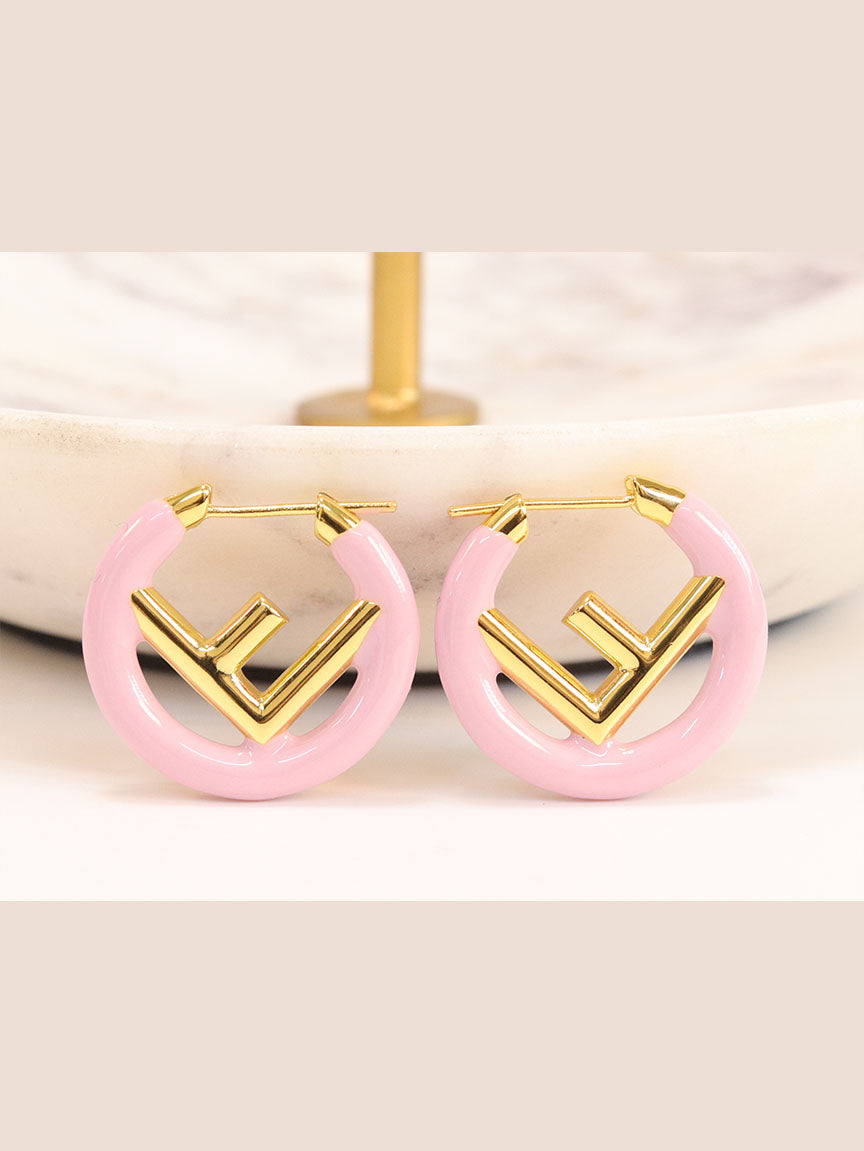 Baby Pink Alphabet F Hoops 25mm