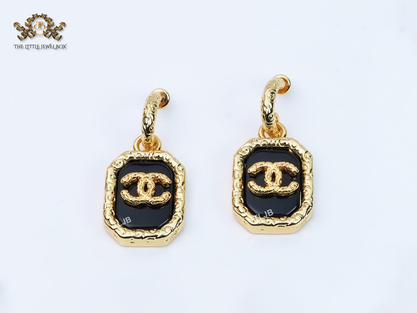 Double C gold foil and black enamel dangles