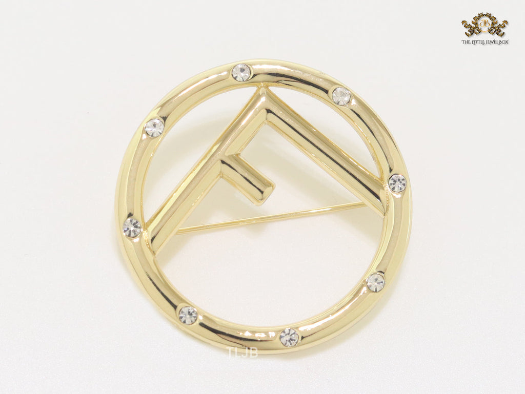 Alphabet F Diamond Studded Brooch