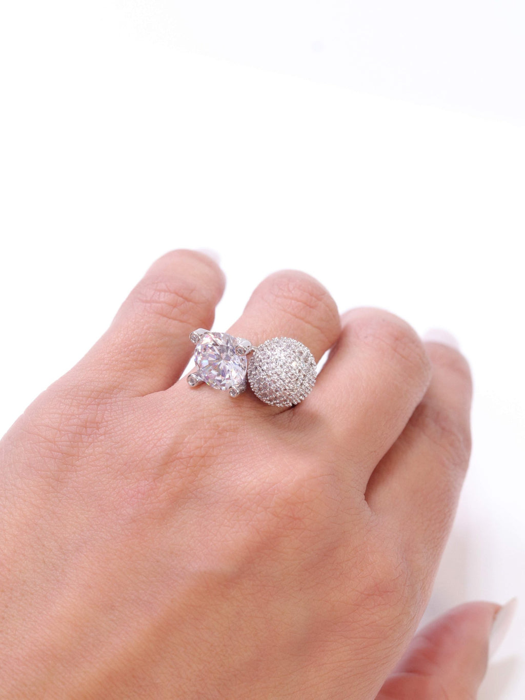 Silver plated double Cz bomber ring