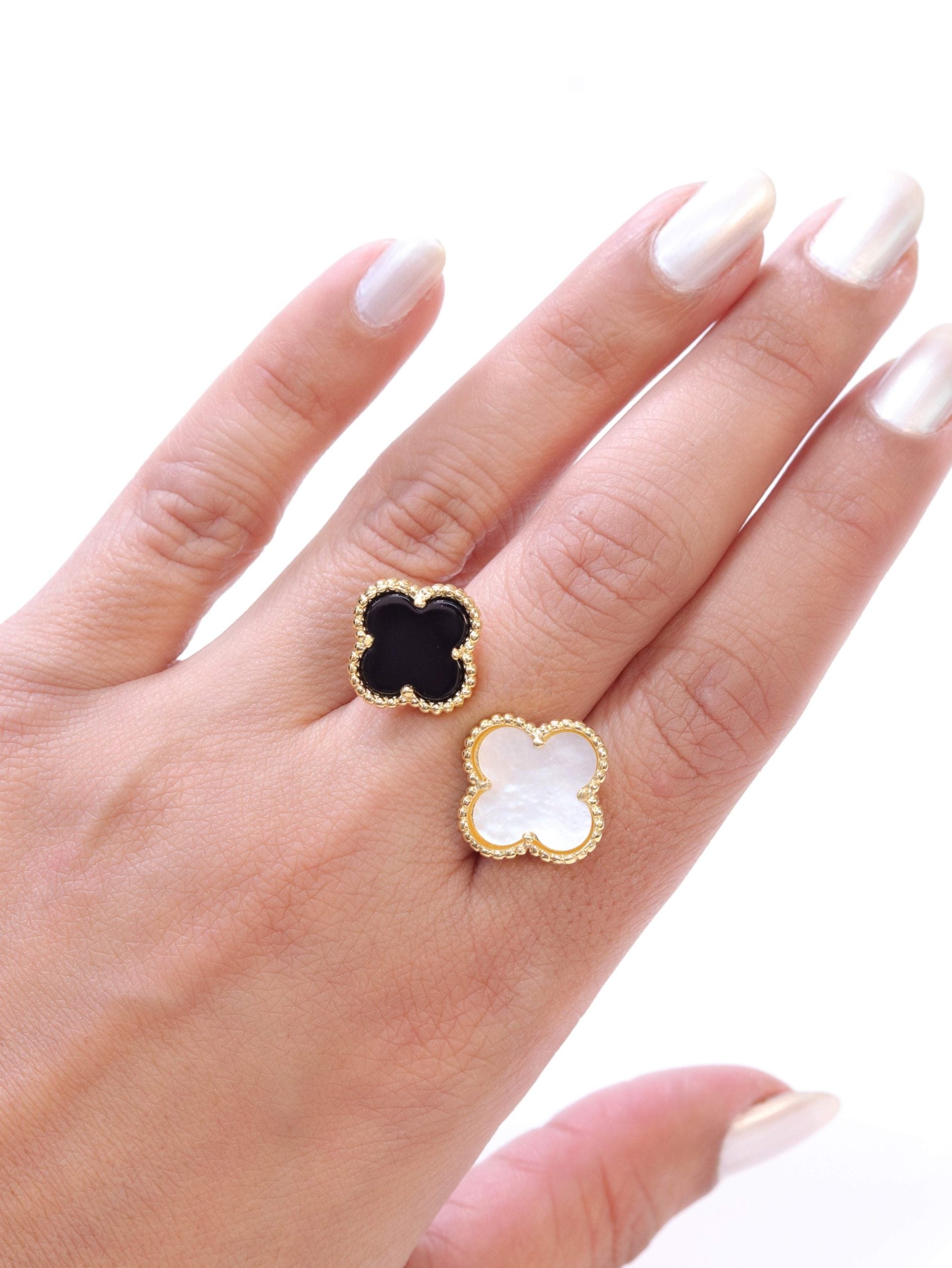 Double WHITE & BLACK malachite ring