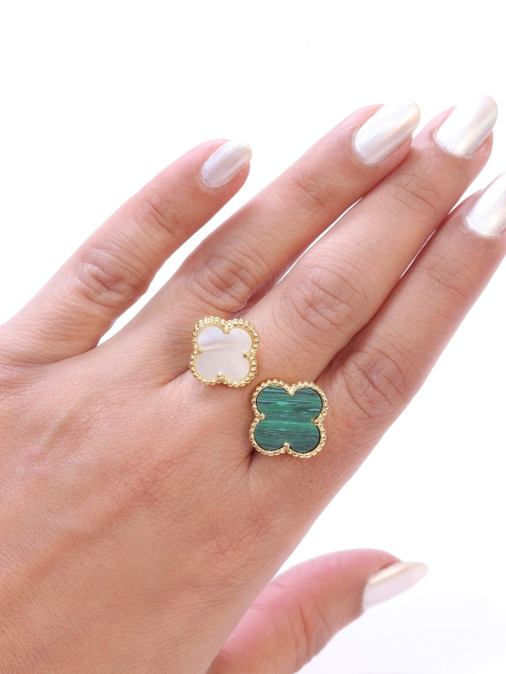 Double WHITE & GREEN malachite ring