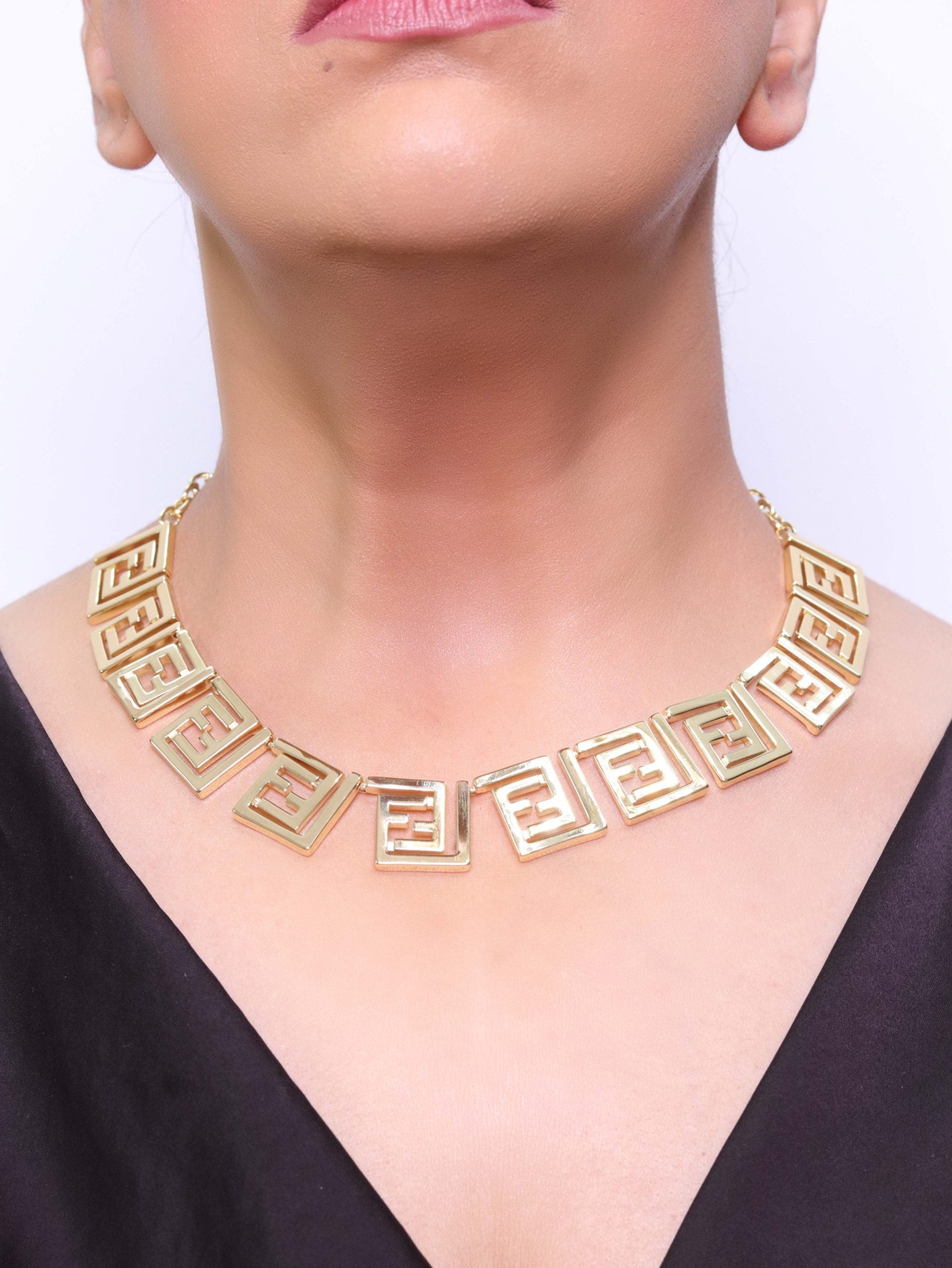Alphabet F Geometric Gold Necklace