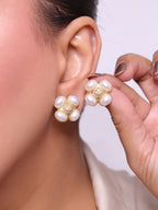 Gold double C CZ & pearl Bubble Square Studs