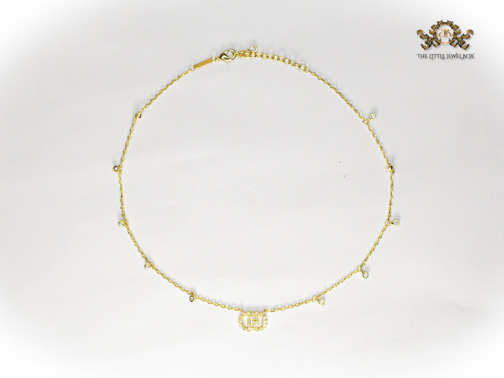 Alphabet Double G chain with CZ in gold