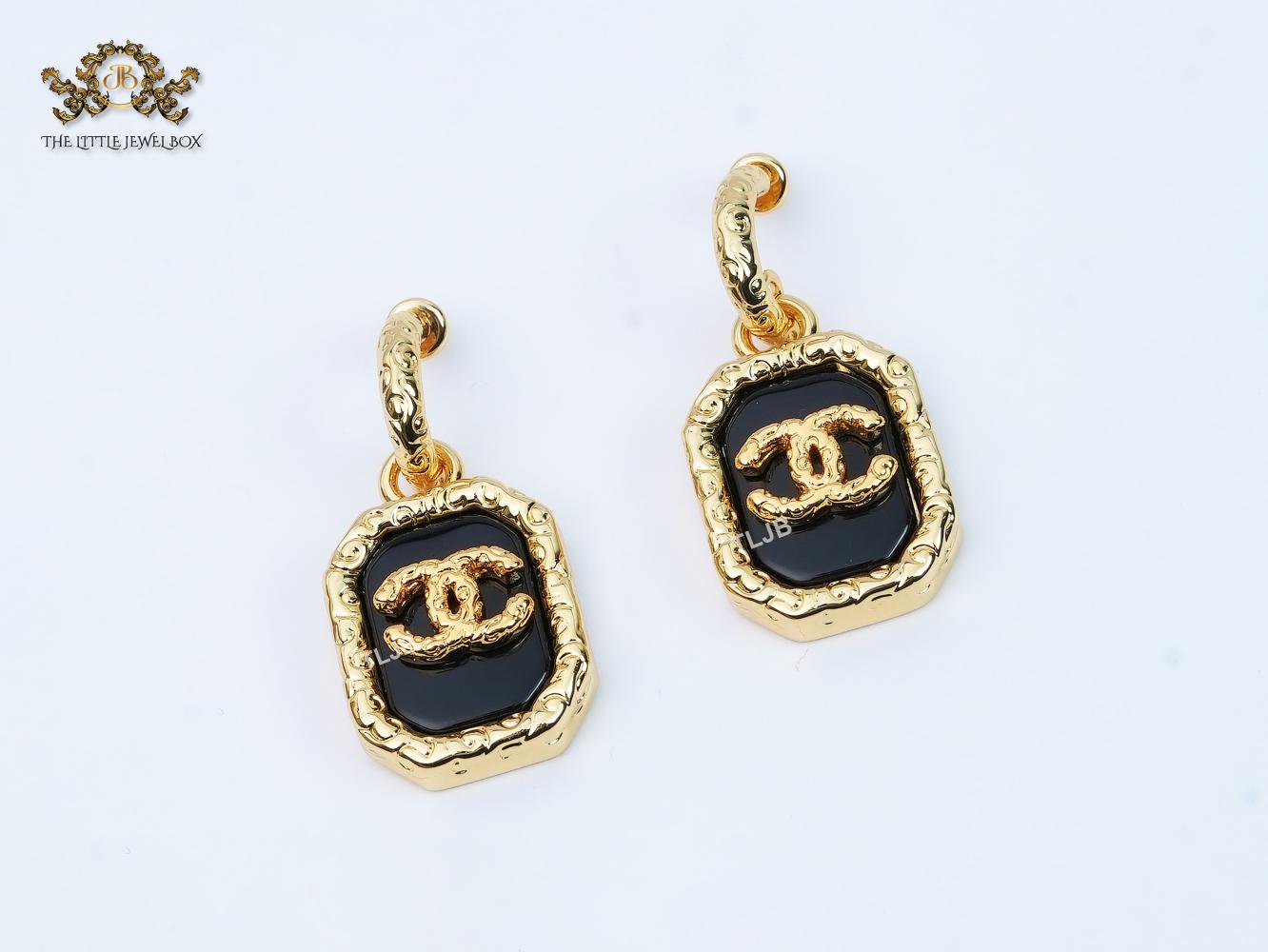 Double C gold foil and black enamel dangles