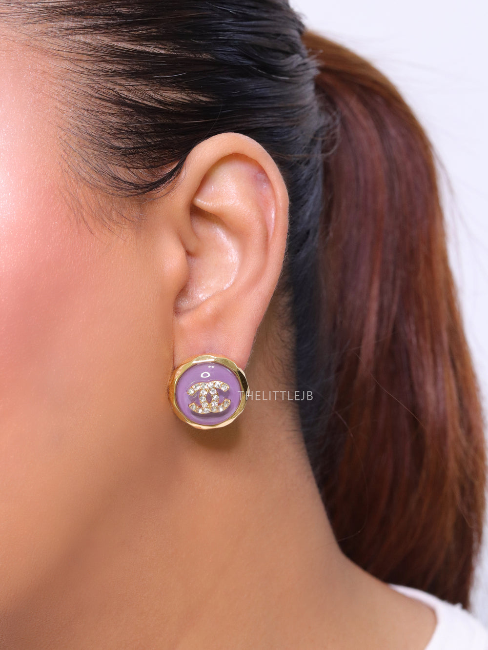 Double C Gold and lavender halo studs