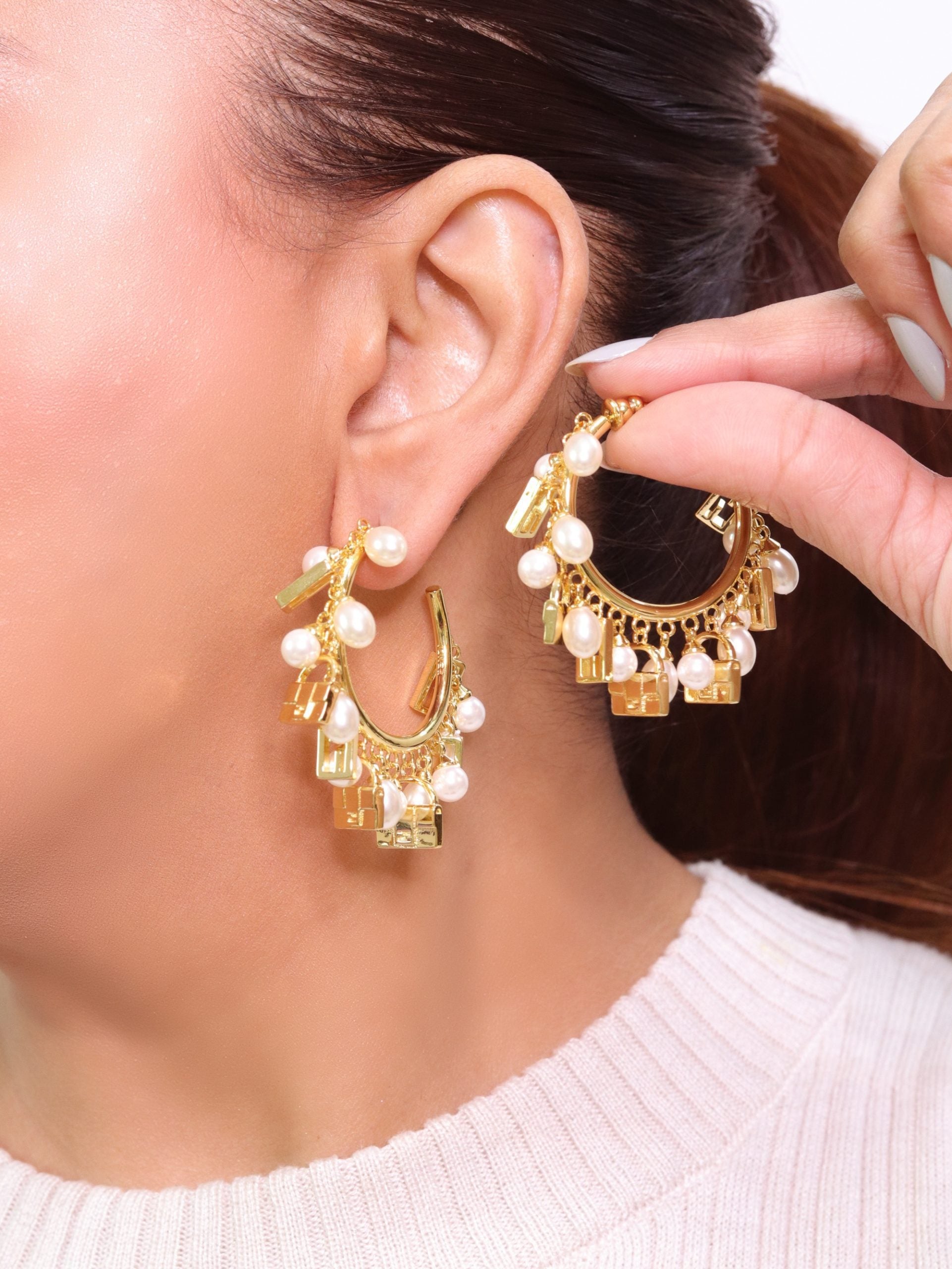 Pearl and charms hoops