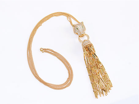Gold panther face sleek tassel pendant