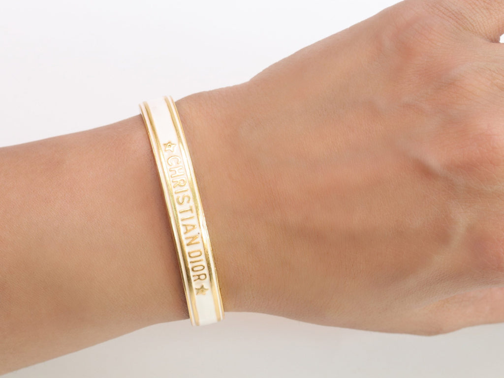 Alphabet C & D white open bracelet in gold finish