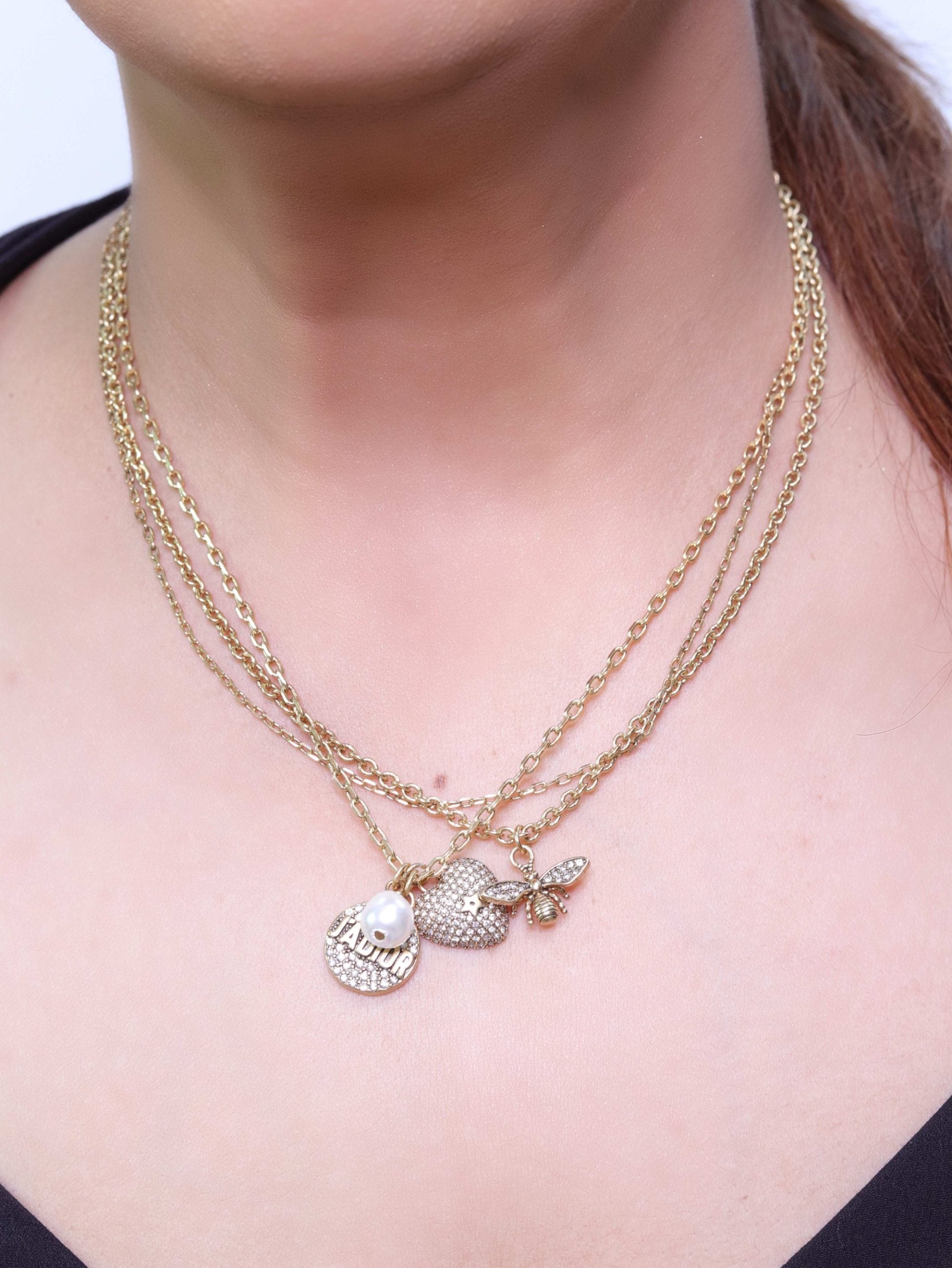 Alphabet Pearl and charm pendants necklace 4 charms