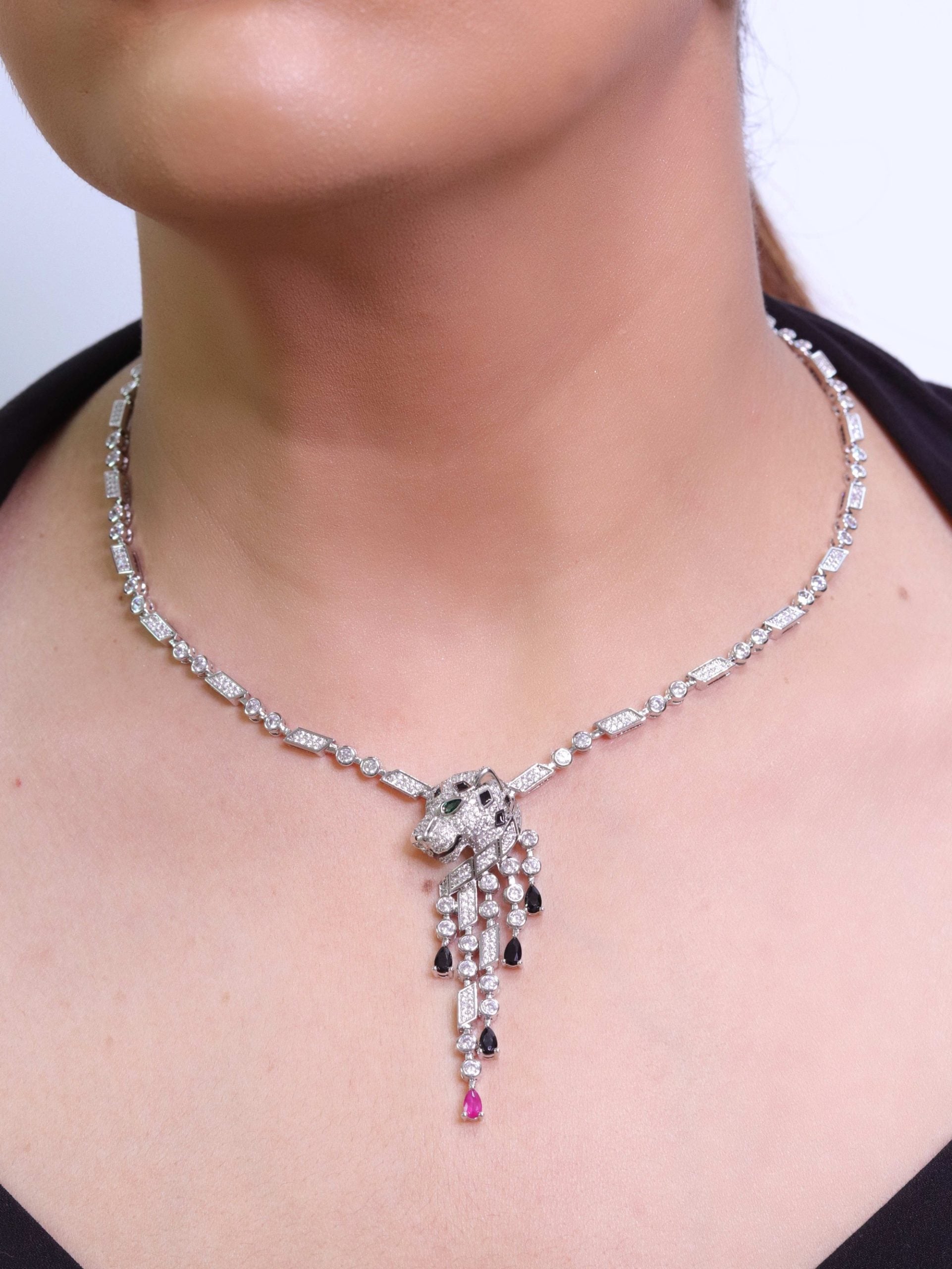 Cz platinum panther sleek chain