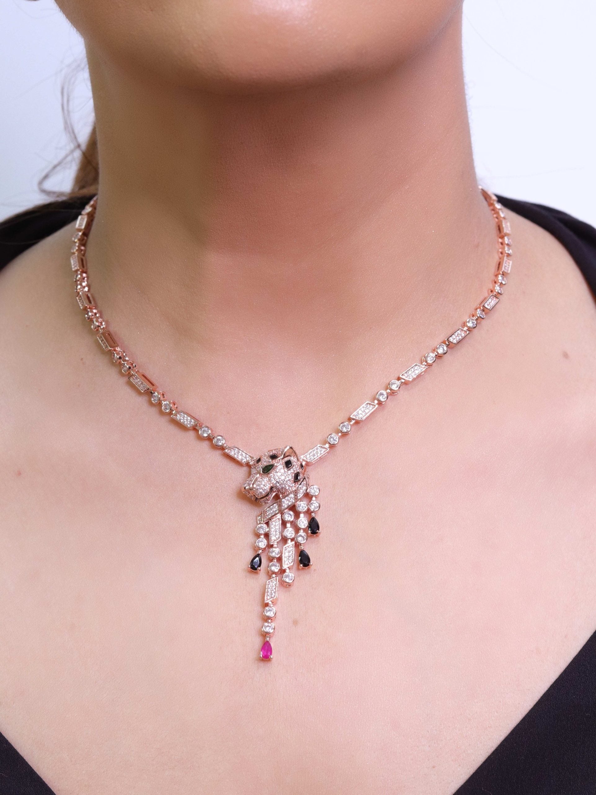 Cz rose gold panther sleek chain
