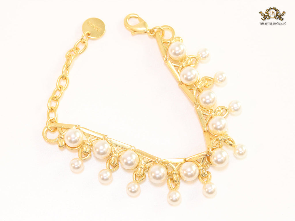 Pearl Studded Alphabet CD Bracelet in Gold