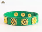 Alphabet L green leather bracelet