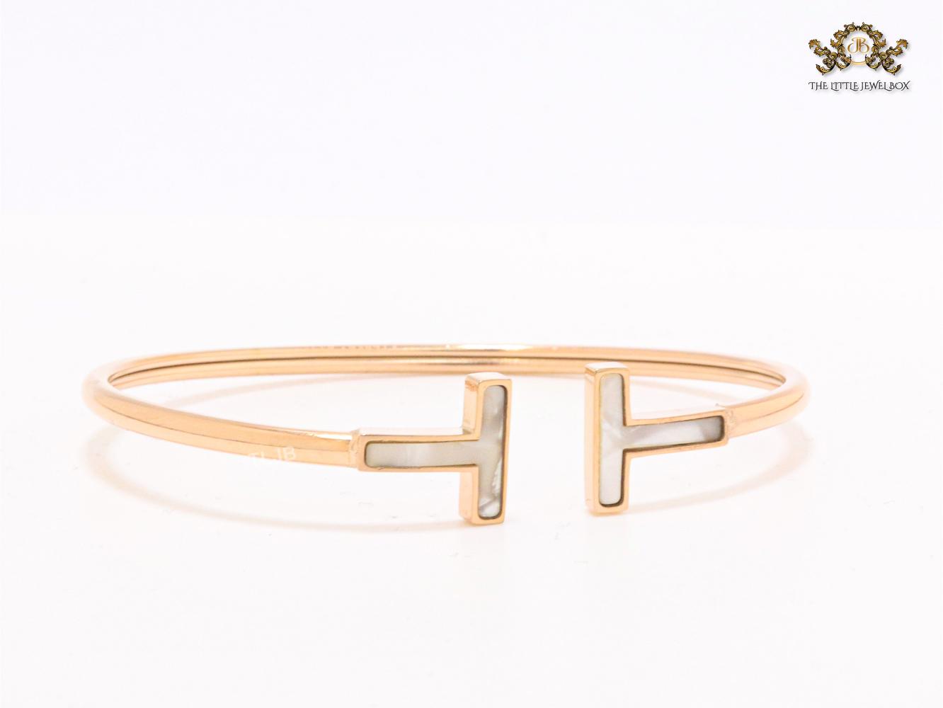 Alphabet T MOP and rose gold sleek bracelet
