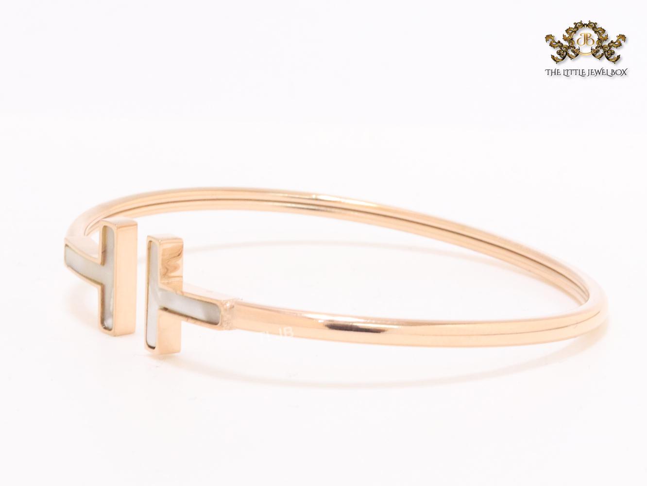 Alphabet T MOP and rose gold sleek bracelet