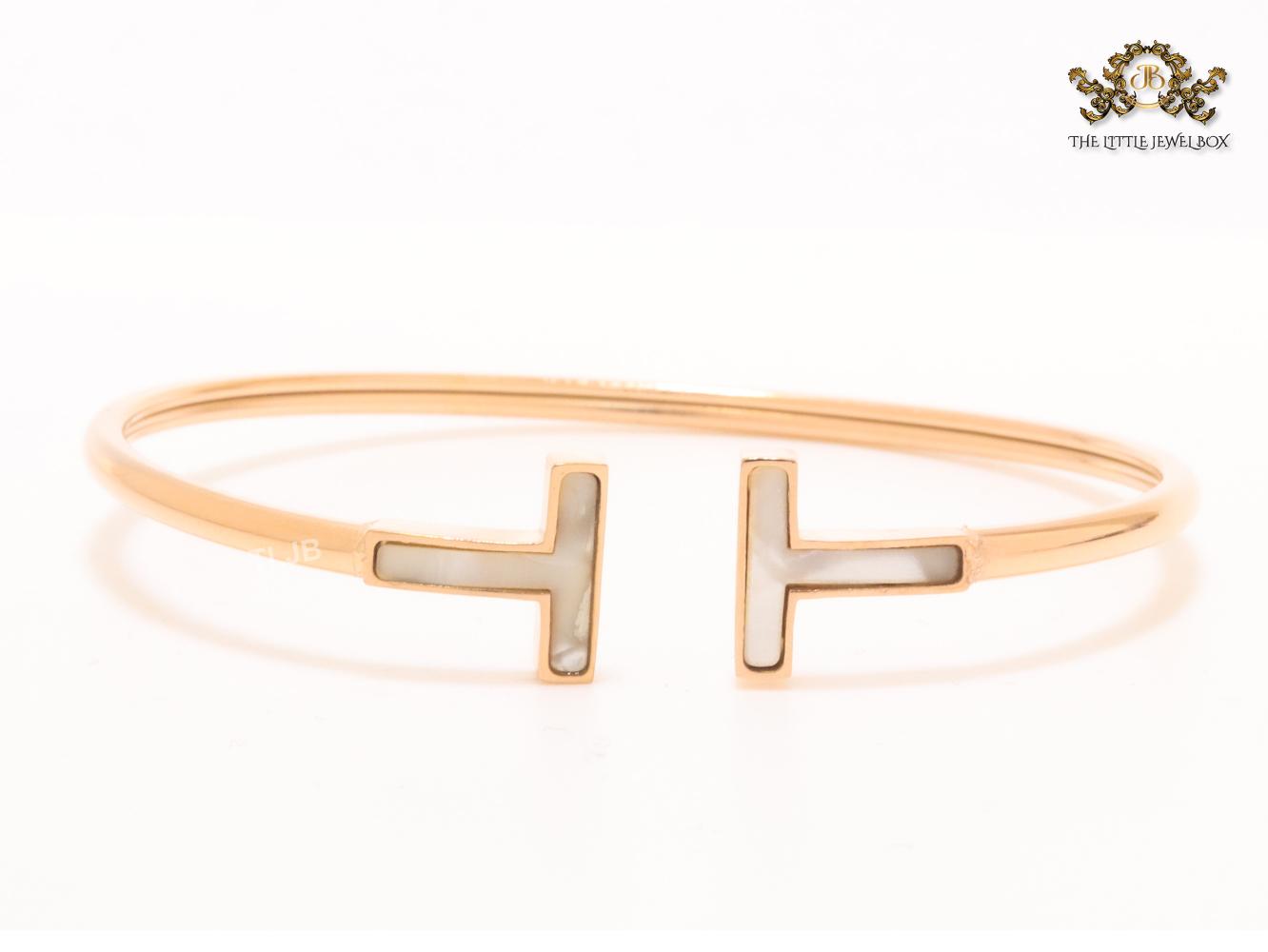 Alphabet T MOP and rose gold sleek bracelet
