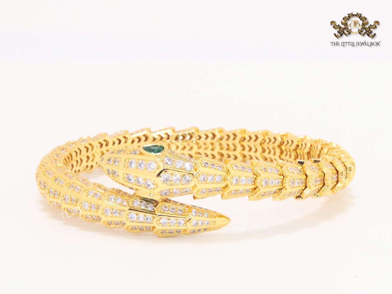Gold snake and cz bracelet