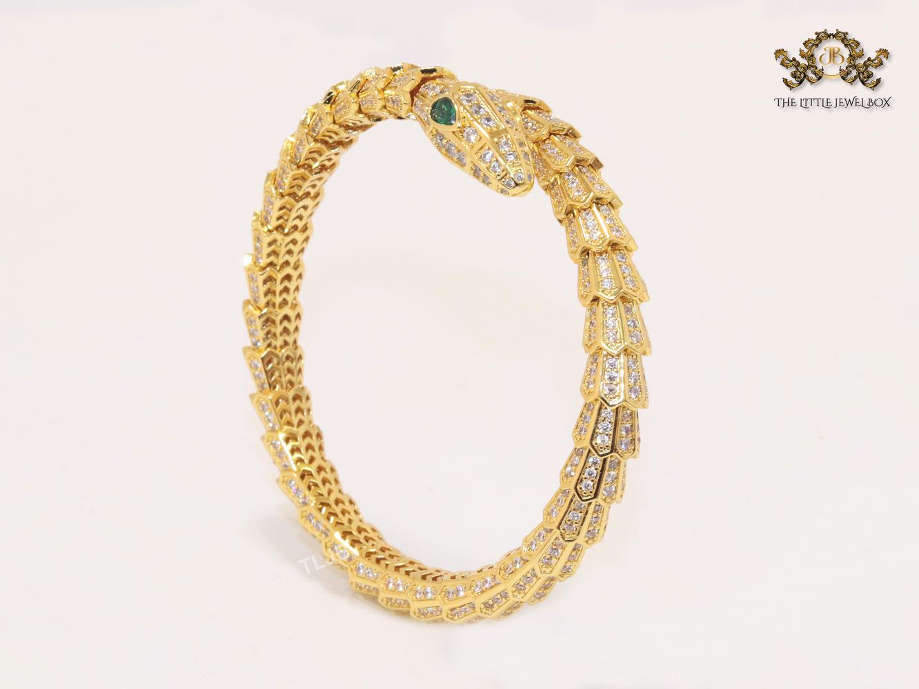 Gold snake and cz bracelet
