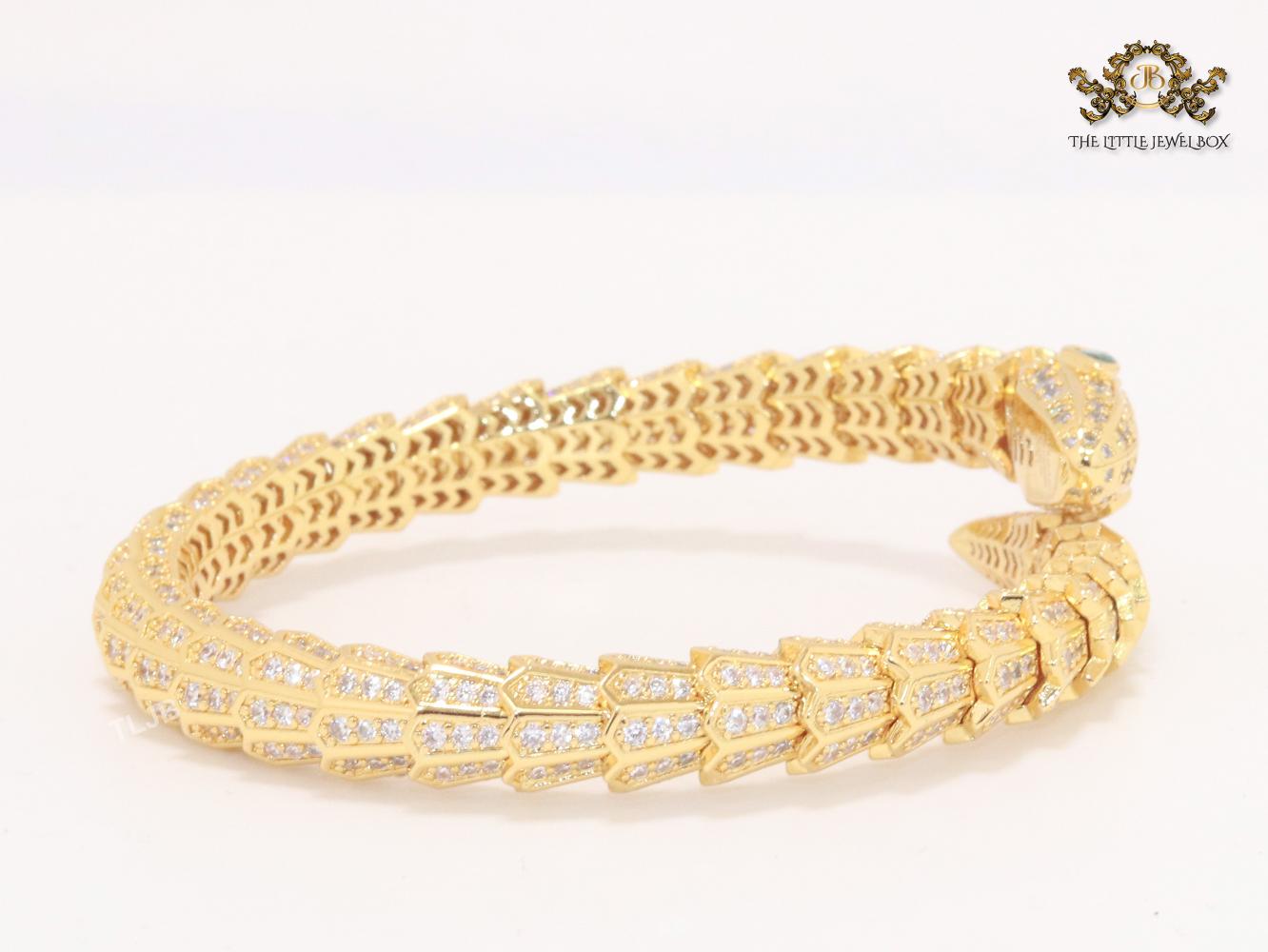 Gold snake and cz bracelet