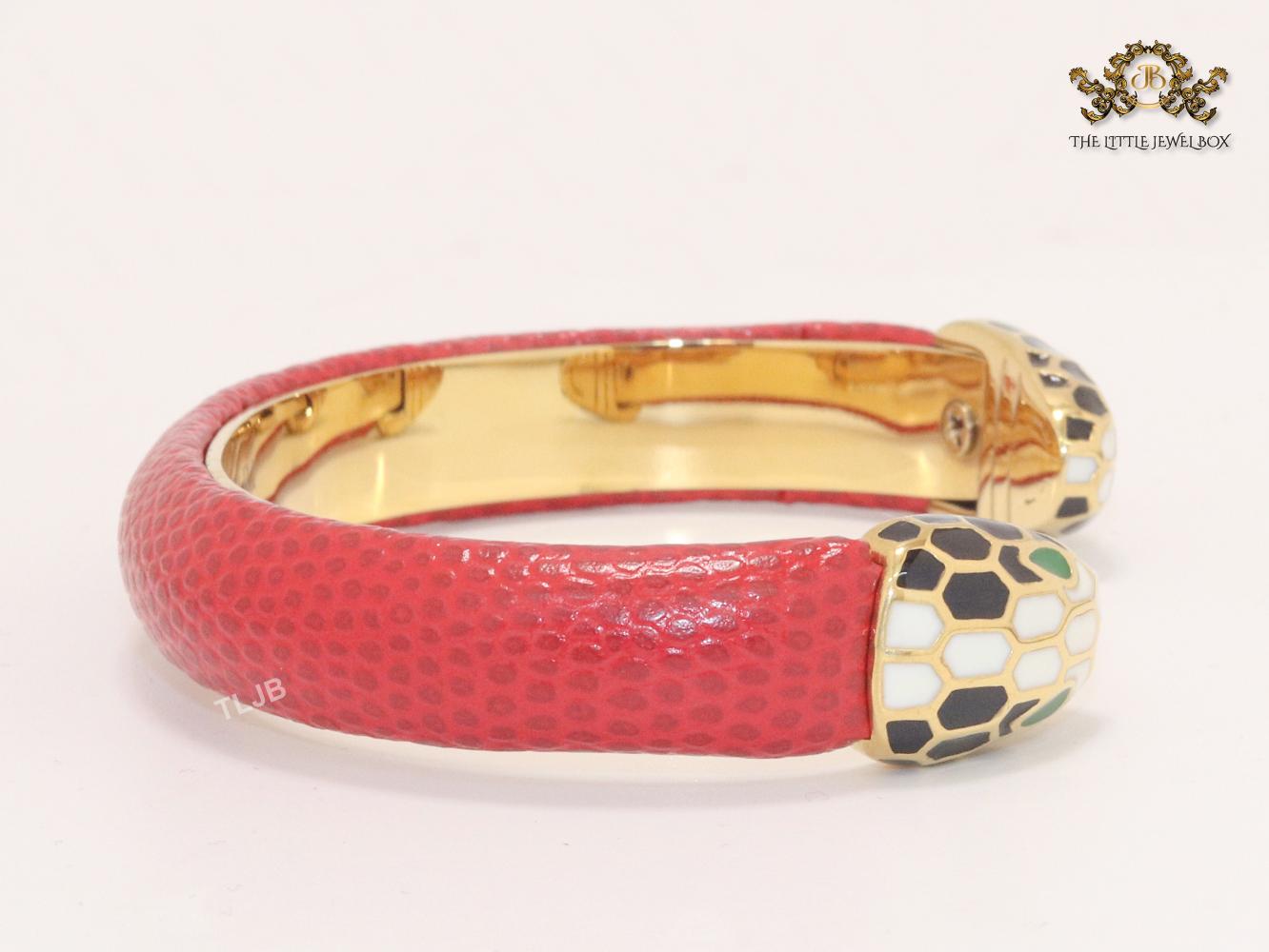 Two snake head red leather bracelet