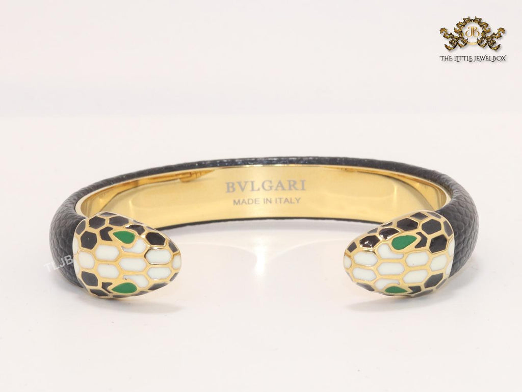 Two snake head black leather bracelet