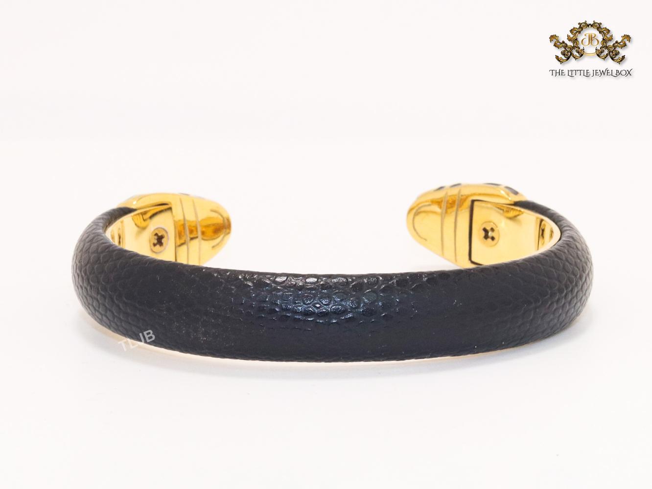 Two snake head black leather bracelet