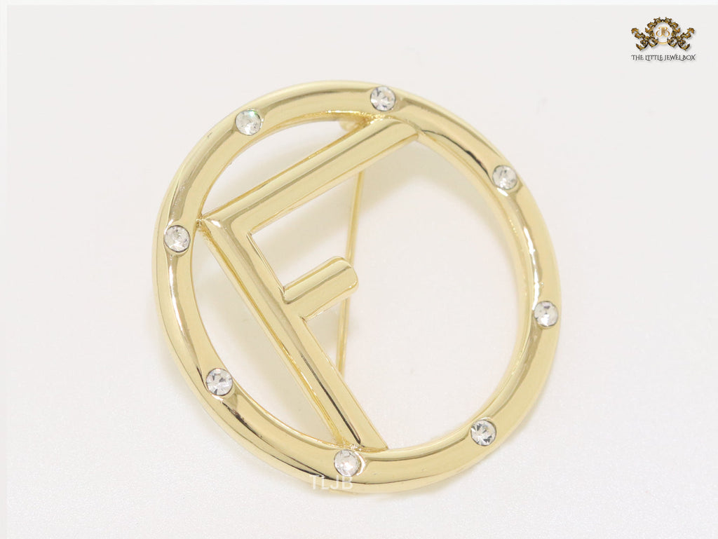 Alphabet F Diamond Studded Brooch