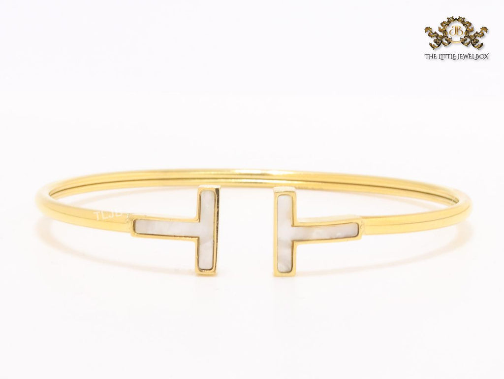 Alphabet T MOP and gold sleek bracelet