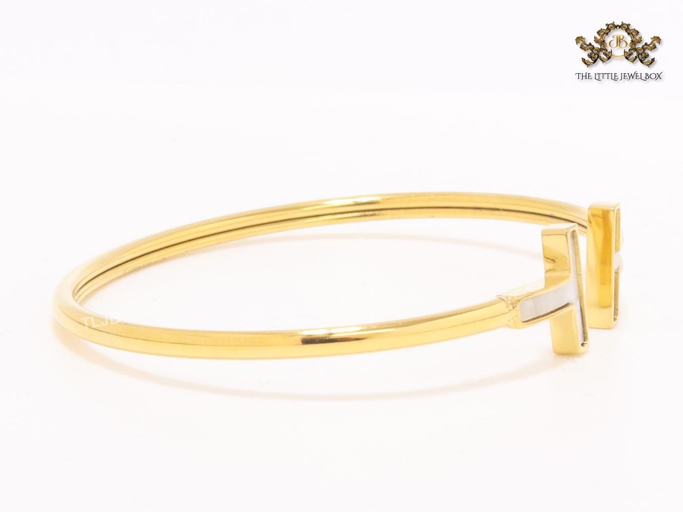 Alphabet T MOP and gold sleek bracelet