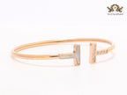 Alphabet T Half MOP and CZ rose gold sleek bracelet