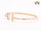 Alphabet T Half MOP and CZ rose gold sleek bracelet