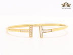 Alphabet T Half MOP and CZ gold sleek bracelet