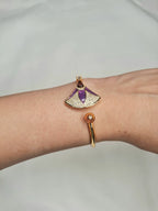 Alphabet BVL Purple Fan Motif Gold-Tone Bracelet with Sparkling CZ Accents