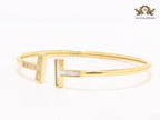 Alphabet T Half MOP and CZ gold sleek bracelet