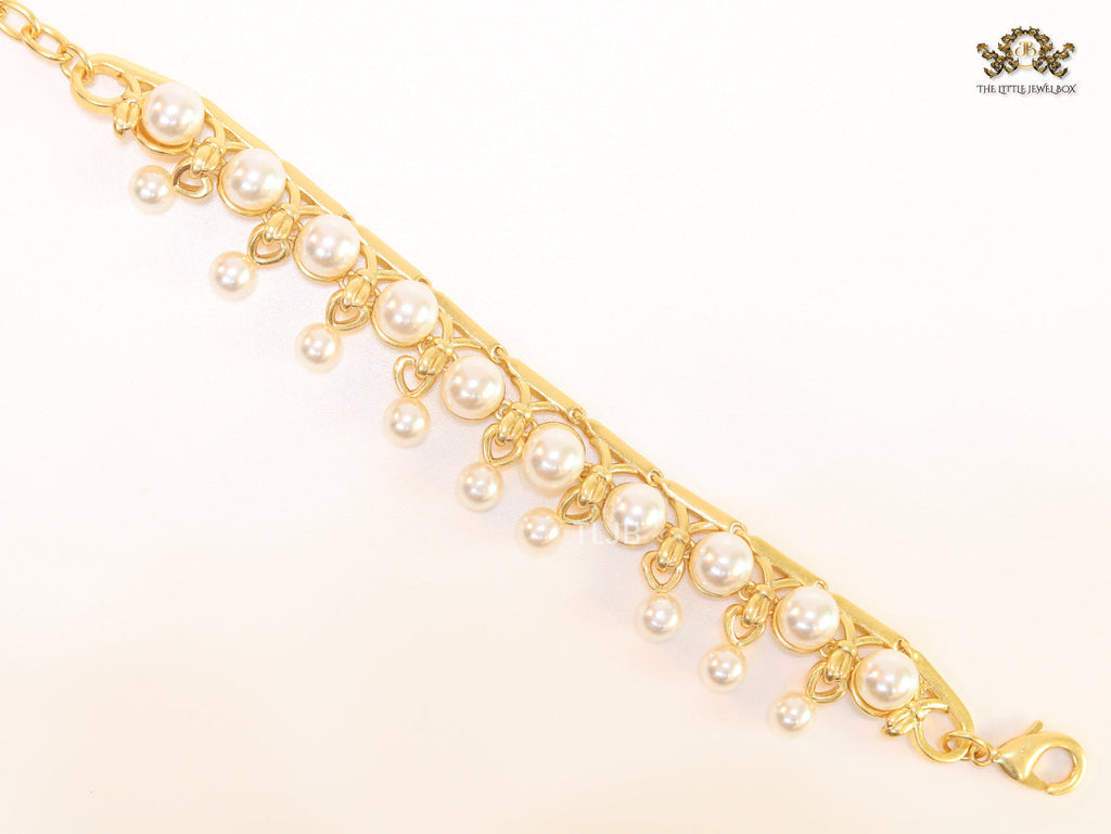 Pearl Studded Alphabet CD Bracelet in Gold