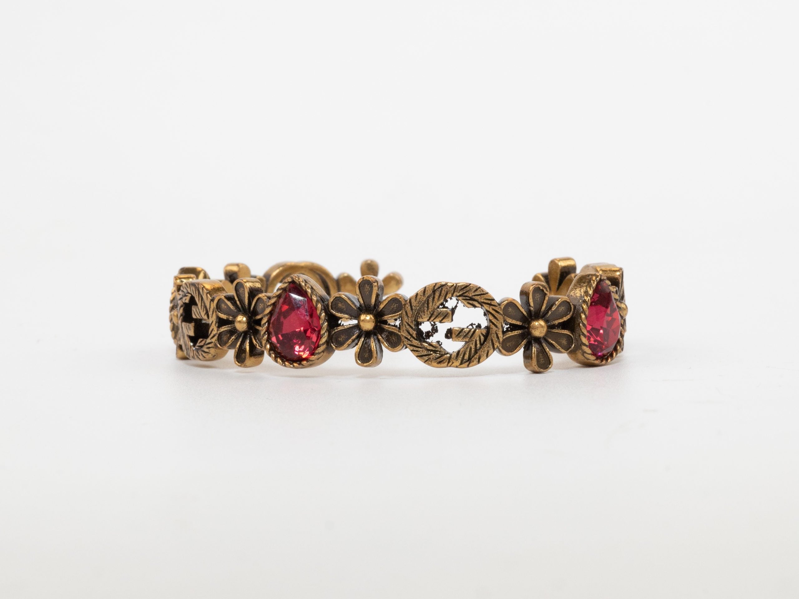Rustic copper Double G and flowers hard bracelet with ruby